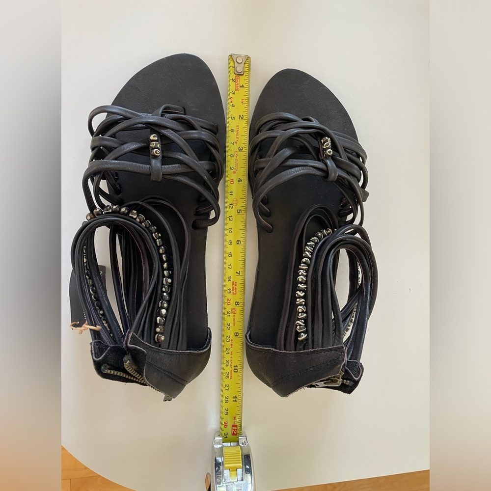 JP and Mattie black leather thong gladiator beaded sandal - Picture 9 of 9